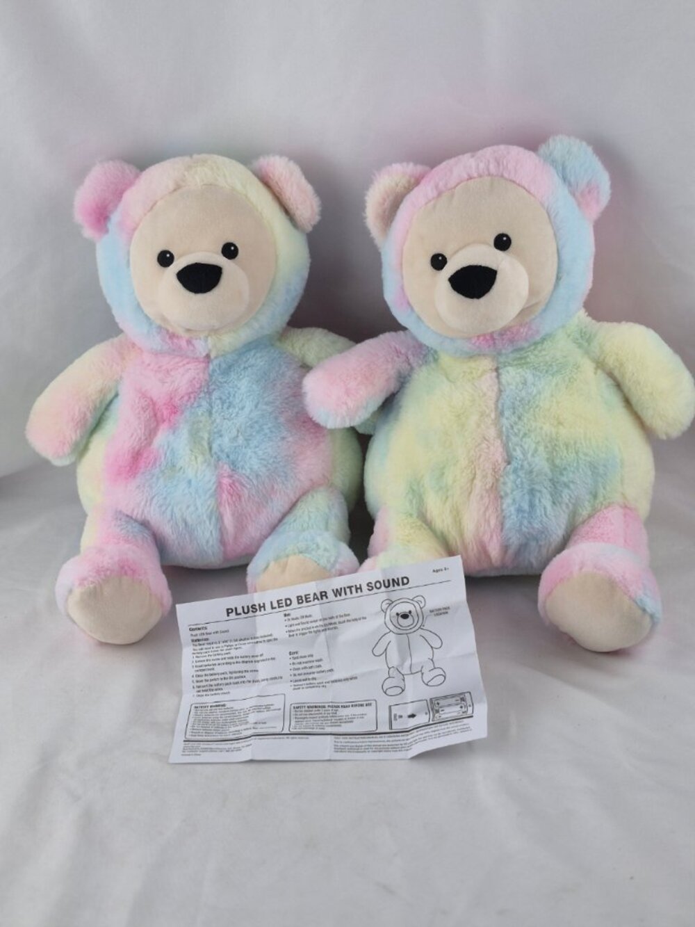 FAO Schwarz Glow Brights Toy Plush LED with Sound Rainbow Bears Lot of 2